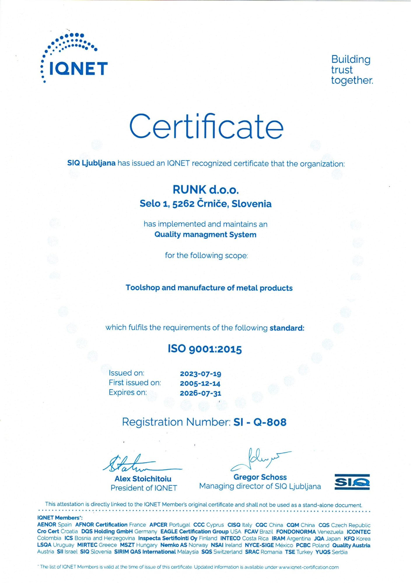 Certificate ISO 9001 Certificate ISO 9001
